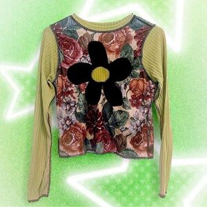 Maddy Page Knitwear Floral Long Sleeve Top with Black Flower Accent